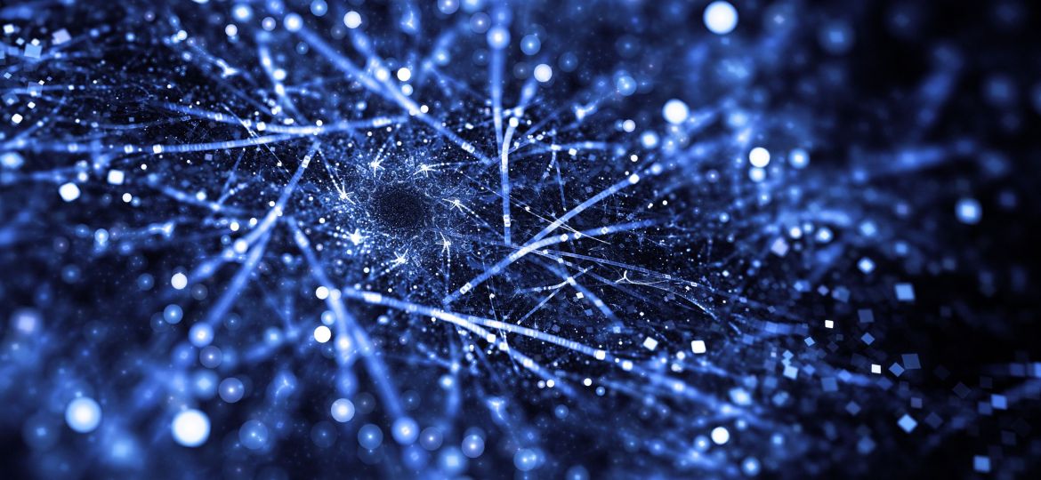 abstract blue particle dust with bokeh effect